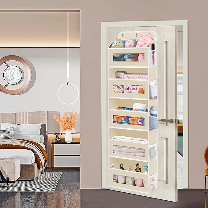 Over The Door Organizer, 5 Shelves Closet Door Hanging Organizer with 10 Mesh Pockets, Nursery Closet Organizer, Baby Essentials, Dorm Room Essentials for Girls