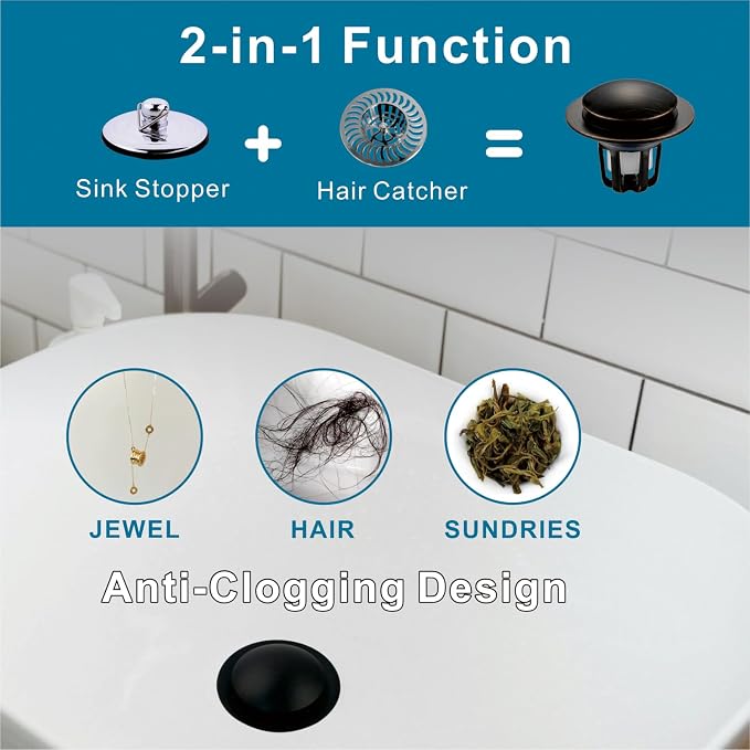 WELSAN Oil Rubbed Bronze Bathroom Sink Drain Stopper 1 1/8"-1 1/2", 2 Pack | Bathroom Sink Stopper Replacement, Universal Pop-Up Drain Stopper Plug Strainer with Hair Catcher, Anti-Clogging Design