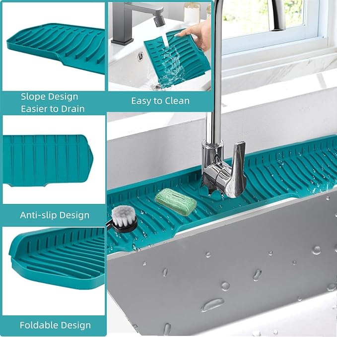 30 Inch Sink Splash Guard, Large Size Kitchen Sink Splash Guard, Longer Silicone Faucet Handle Drip Catcher Tray for Kitchen Countertop, Bathroom, Farmhouse (Grey)