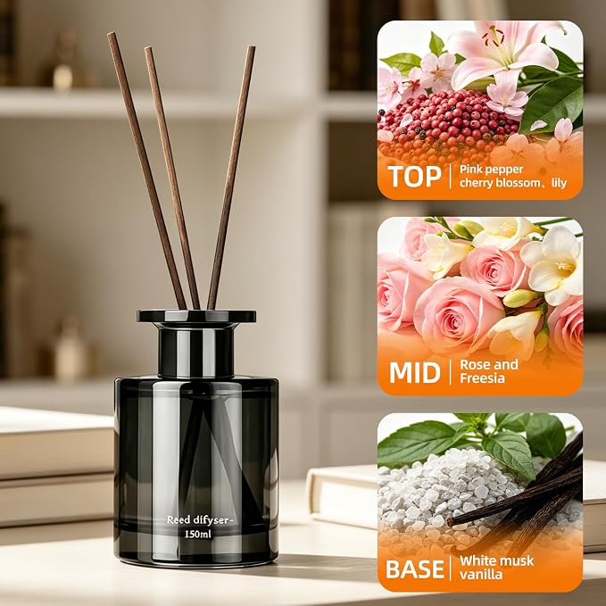 Reed Diffusers for Home 5.1 fl oz (150 ml) Diffuser for Bathroom Freesia | Reed Diffuser Sets Bathroom Decor Diffusers Non-Toxic Essential Oil Long Lasting Home Fragrance with Reed Diffuser Sticks