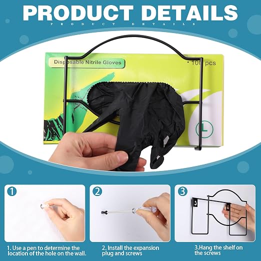 Spiareal 2 Pcs Metal Glove Box Dispenser Holder Wall Mount Disposable Glove Dispenser Rubber Mitten Facial Tissue Holder for Food Service,Healthcare,Hospital,Lab(Black)