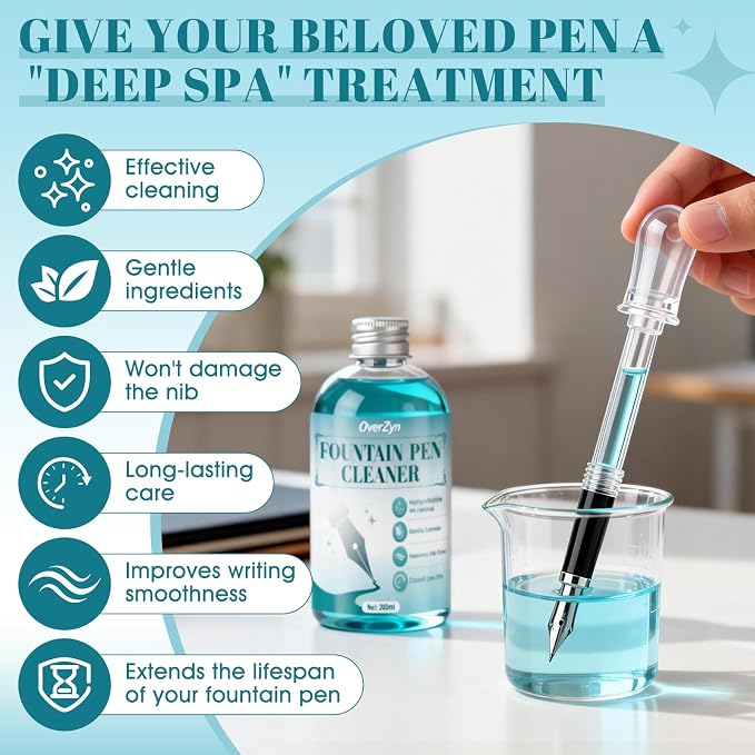Fountain Pen Cleaning Kit, Powerful Cleaning, Prevent Clogging,6.67 oz | Suitable for Cleaning Fountain Pens, Prevents Clogging, Long Lasting Care, Safe On Nibs, Extends Pen Life