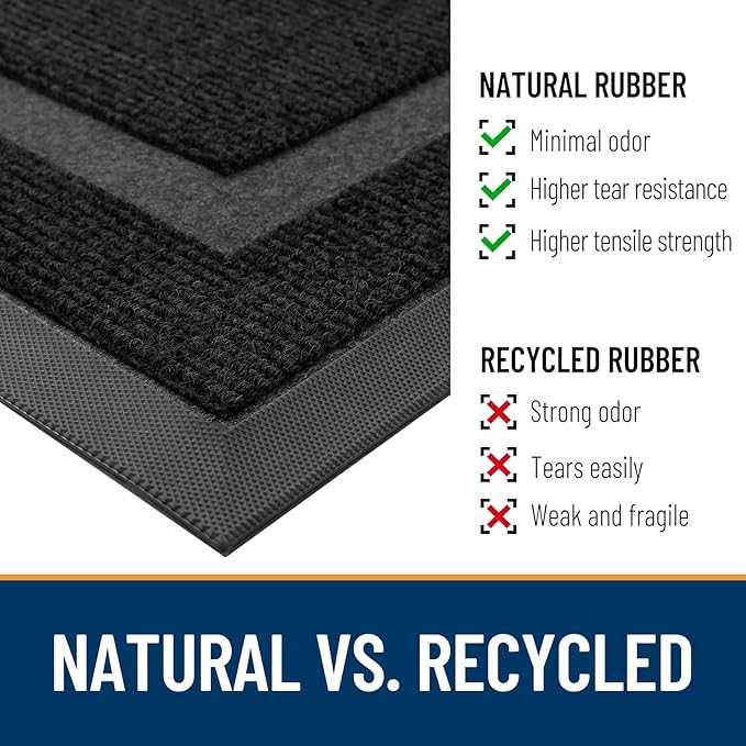 OLANLY Half Circle Door Mat Indoor Outdoor Entrance Welcome, Waterproof All-Season, All-Weather Doormat, Sturdy Natural Rubber, Low Profile, Easy Clean Patio Porch Entryway Mat, 59x23, Black
