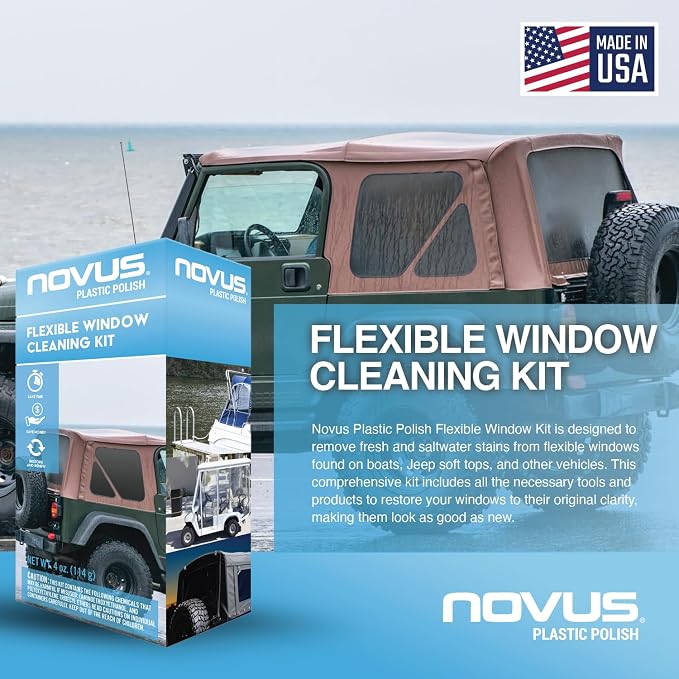 NOVUS Plastic Polish | Flexible Window Kit | One 3” Backing Pad for Drill, One 3” Green Foam Pad, One 3” Black Foam Pad, 1, 2, Three Polish Mate Wipes, One Microfiber Towel
