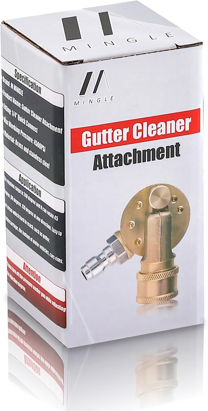 M MINGLE 240 Degree Rotation Gutter Cleaner Attachment, 4500 PSI | Pivoting Coupler for Pressure Washer Nozzle, Reaches Hard-to-Reach Spots, 1/4'' Quick Connect, For Gutters, Cars and Patios
