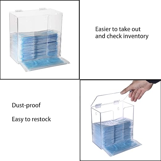 Face Mask Dispenser Box Holder Acrylic Case Hygiene Station with Lid. Countertop/Wall Mount Storage Container for Disposable Masks, Gloves, Napkins, Hairnets, Shoe Covers. Clear