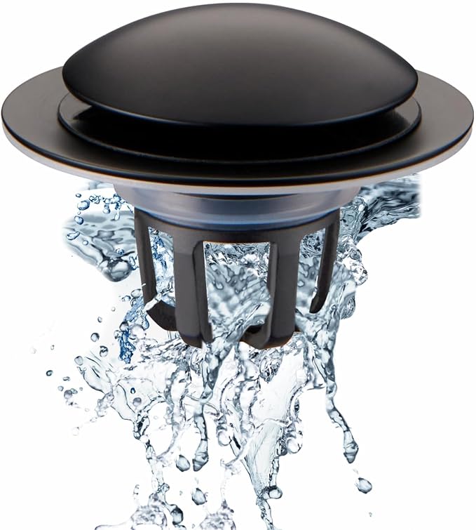 Bathroom Sink Drain Stopper,Welsan Universal Pop Up Drain Strainer with Hair Catcher for 1 1/8"-1 1/2" Drain Hole,Anti-Clogging Design Matte Black