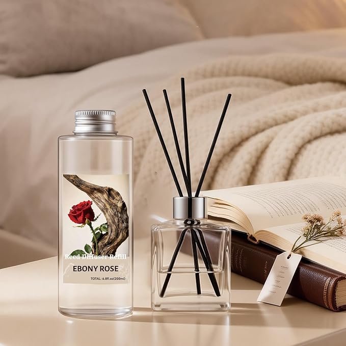 STRN Reed Diffuser Oil Refill, Ebony Rose Scented Diffuser 200ML | Summer Long-Lasting Fragrance for Living Room, Bedroom, Office, Home Décor