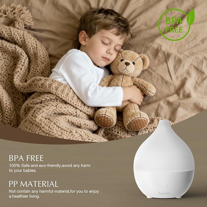 SALKING Essential Oil Diffuser for Home, 100ml Small Aromatherapy Diffuser | Ultrasonic Diffusers for Essential Oils, 8 Color LED Lights, Cool Mist Humidifier, Auto Shut-Off, for Bedroom, Office, White
