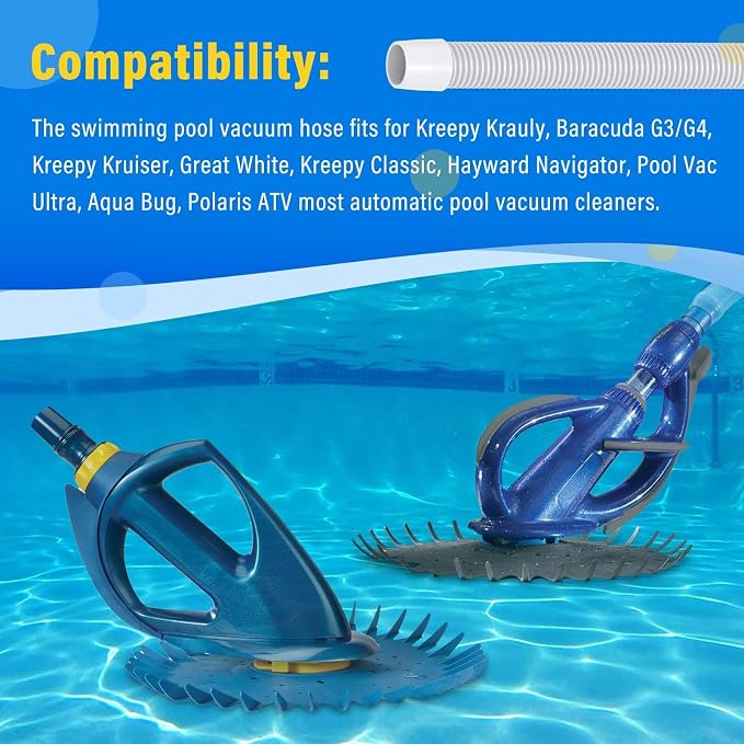 Universal Pool Vacuum Hose 48" Long Fit for Kreepy Krauly, Baracuda G3/G4, Hayward Navigator, Pool Vac Ultra and Most Automatic Pool Vacuum Cleaners, Swimming Pool Cleaner Suction Hose, 1 Pack