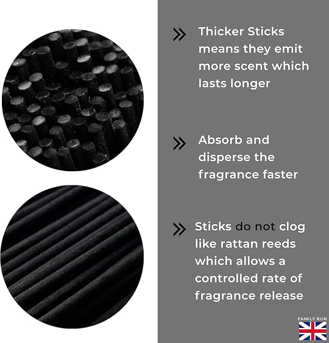 Ziffs Home® 120pcs Black Fibre Reed Diffuser Sticks - 20cm/7.87in x 4mm/0.16in - Thick Reeds Sticks - Fibre Reeds for Diffusers