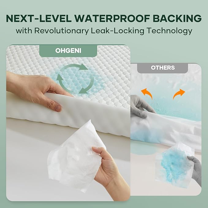 OhGeni 100% Waterproof Mattress Protector, Mini Crib-2 Pack Size Mattress Pad, Fits 6"-20" Mattresses with Deep Pocket, Cooling, Breathable Fitted Sheets, Soft Bed Cover, Noiseless, Machine Washable