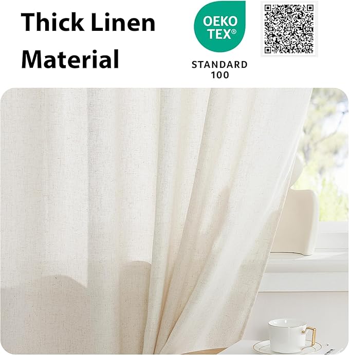 NICETOWN Side Door Curtains for Small Window, French Front Door Window Treatment, Rod Pocket Sidelight Drapes, Sheer Kitchen Curtains with Tieback, 1 Panel, Natural, 12W X 72L