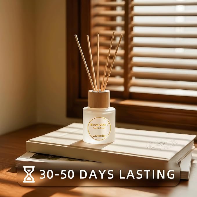 Reed Diffuser Set of 3, Binca Vidou Lavender, Jasmine & White Tea, Sage & Sea Salt Natural Scent Oil Diffusers with Sticks for Home Office Bathroom Aromatherapy Decor 1.69oz x 3