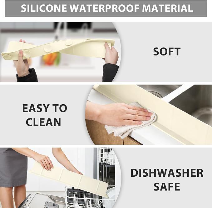 20Inch Silicone Sink Splash Guard with Strong Suction Cups, Flexible Kitchen Sink Splash Guard for Front/Back of Sink, Easy to Clean Splash Guard for Kitchen & Bathroom (White, 20.5''x2.8'')