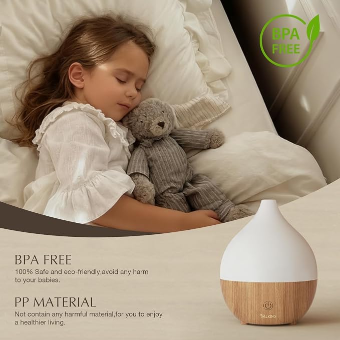 SALKING Essential Oil Diffuser for Home, 100ml Small Aromatherapy Diffuser | Ultrasonic Diffusers for Essential Oils, Warm White Lights, Cool Mist Humidifier with Auto Shut-Off, for Bedroom, Office
