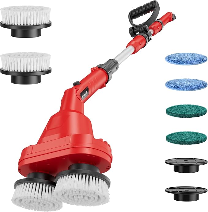 NATBEESY 2 in 1 Electric Spin Scrubber Compatible with Milwaukee 18V Battery (Tool Only), Dual Head Power Scrubber, 680/1200 RPM, 45° Adjustable Head, Extendable Handle for Tile, Tub, Floor & Bathroom