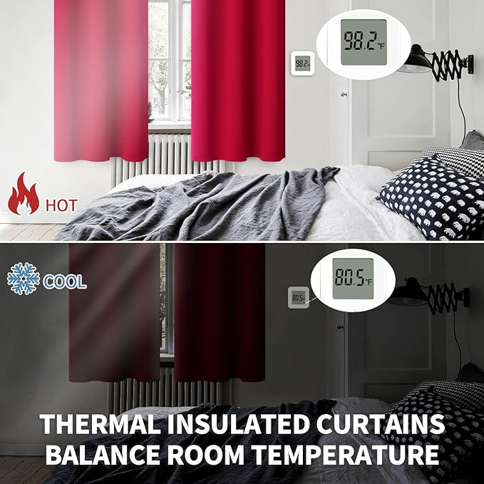 BGment Short Red Blackout Curtains 45 Inches Length for Bedroom- Rod Pocket Thermal Insulated Room Darkening Drapes for Cafe Kitchen Bathroom Window, 42 x 45 Inch, 2 Panels