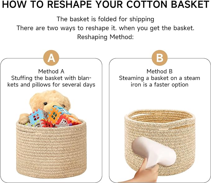 Small Basket for Organizing | Cube Shelf Closet Storage Baskets | 9.7×9.7×7.1” | Woven Rope Gift Basket | Nursery | Round 3 Packs Black Brown