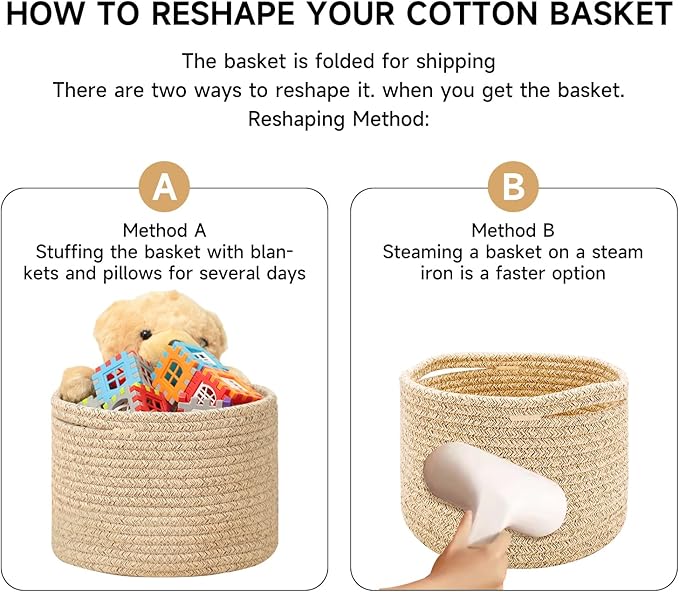 Small Basket for Organizing | Cube Shelf Closet Storage Baskets | 9.7×9.7×7.1” | Woven Rope Gift Basket | Nursery | Round 3 Packs Dark Gray