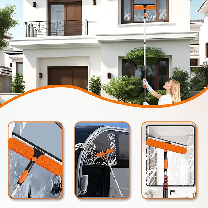 14" Extra-Wide Window Squeegee with 5-20FT Extension Pole | 26FT High Reach Window Cleaning Kit with- 2-in-1 Professional Window Scrubber, for Indoor & Outdoor High Windows,RVs