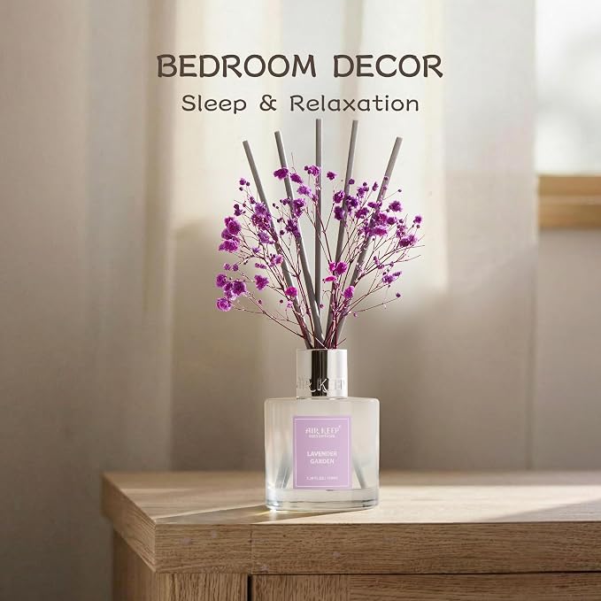 Reed Diffuser Set,3.38 fl oz (100 ml) - Lavender Garden Oil Diffusers with 8 Reed Sticks, Home Fragrance Reed Diffuser for Bathroom Shelf Decor