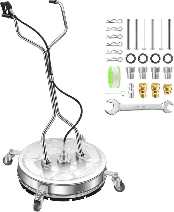 LidoDola 30'' Pressure Washer Surface Cleaner, Power Washer Accessory | Stainless Steel Body, Dual Handles, 4 Replacement Nozzles, Ideal for driveways, decks & patios—clean effortlessly