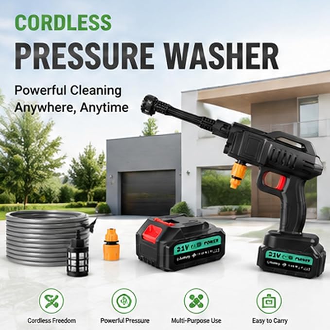 Cordless Portable Washer, Handheld Washer, Battery Operated Washer for Car Home Outdoor Patio Garden, Lightweight Car Washer, Washer, Cleaner with 5M Elastic Hose