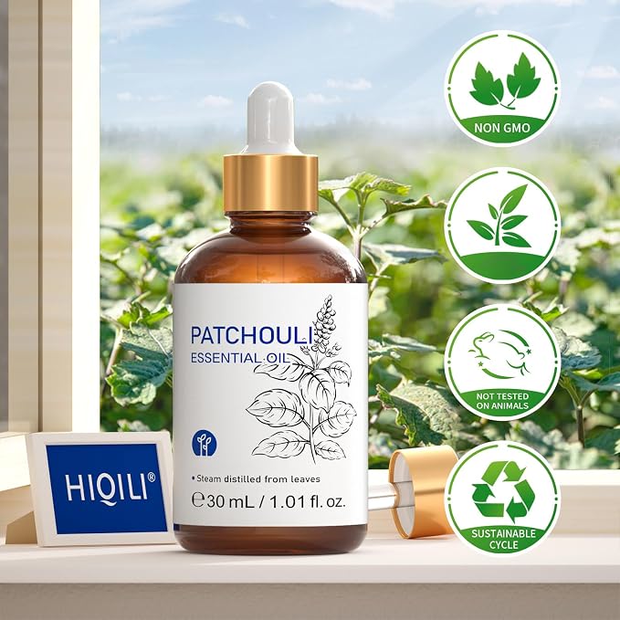 HIQILI Patchouli Essential Oil for Diffuser, Skin & Perfume | For aromatherapy use and ideal gift choice – 30mL / 1.01 fl.oz
