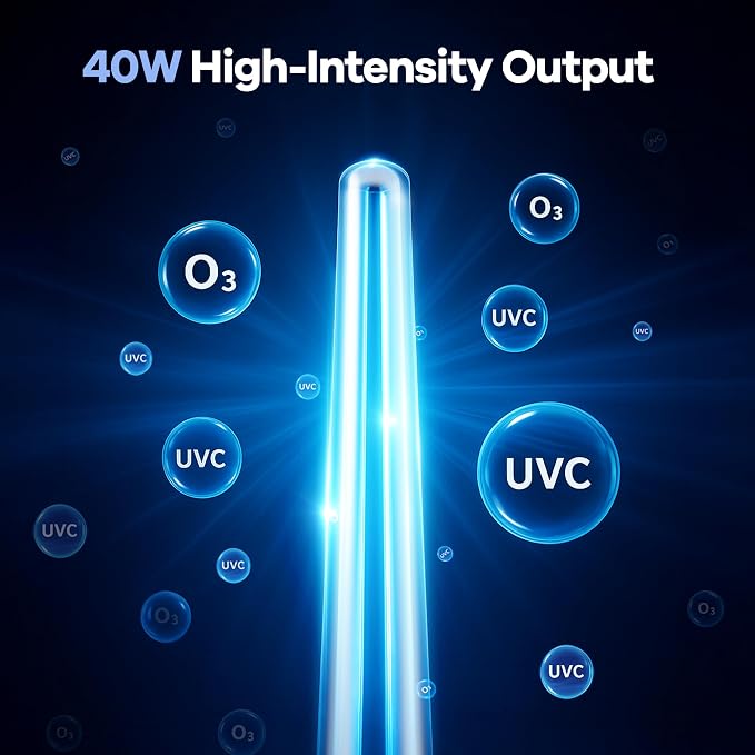 Home Disinfection Device, Dust Mites Remover, 40W UVC Light Sanitizer, UV Disinfection Lamp, Ultraviolet Sanitizer for Home, Room & Kitchen, Ultraviolet Light with 3 Speed Timings