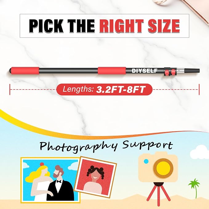 DIYSELF 8 FT Paint Roller Extension Pole, 3.2-8 Ft Aluminum Alloy Pole | Flip-Lock Design, Telescoping Pole for Painting, Cleaning, Dusting, Windows & Ceilings, Aluminum Alloy
