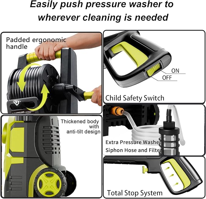 2026Upgraded Pressure Washer 5000PSI with Adjustable Touch Screen 8 Level, 34" Tall, 4 Quick Connect Nozzles,Inlet Hose&Filter&500mlFoam Cannon for Cars/Fences/Driveways/Home Cleaning,Yellow