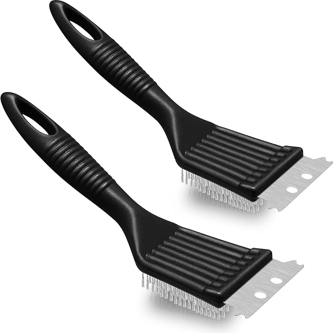 Chengu 2 Pcs 8 Inch BBQ Grill Brush for Outdoor Grill and Scraper Stainless Steel Wire Extra Strong Cleaner Heavy Duty Barbecue Cleaning Brush Cleaner