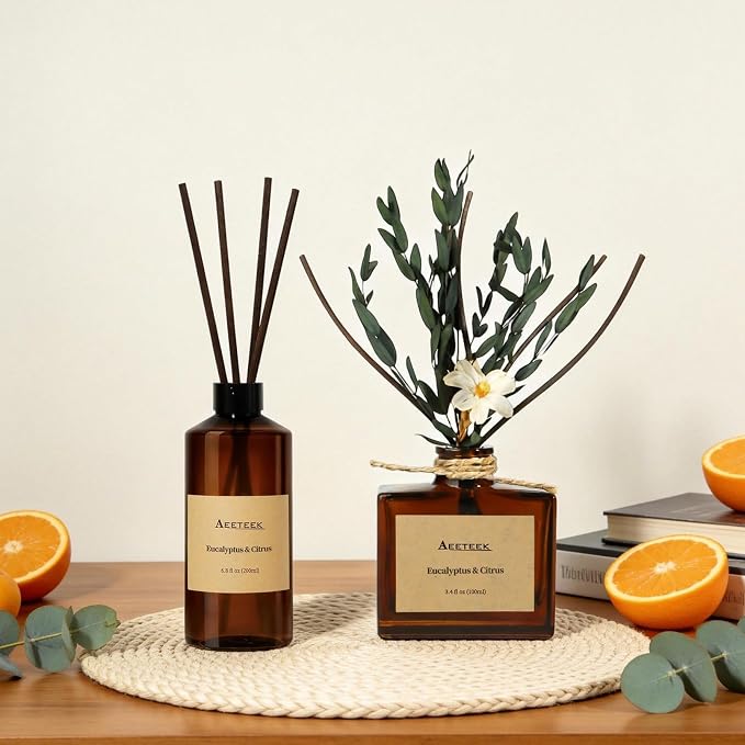 Reed Diffuser, 6.8oz Eucalyptus & Citrus Essential Oils Refill | 200ml Aroma Oil with Diffuser Sticks, Long-lasting Air Freshener, Home Fragrance for Room, Bathroom Decor