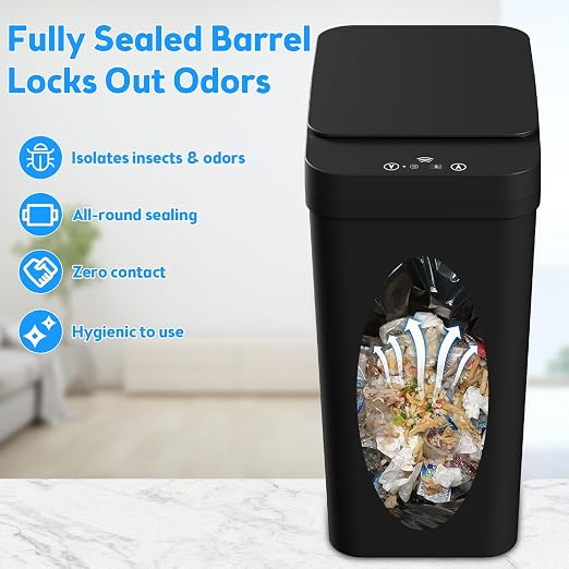 Bathroom Trash Can with Lid, 2 Pack 4 & 2.2 Gallon Automatic Touchless Garbage Can, Small Motion Sensor Smart Trash Can, Slim Waterproof Trash Bin for Bedroom, Bathroom, Office, Living Room (Black)