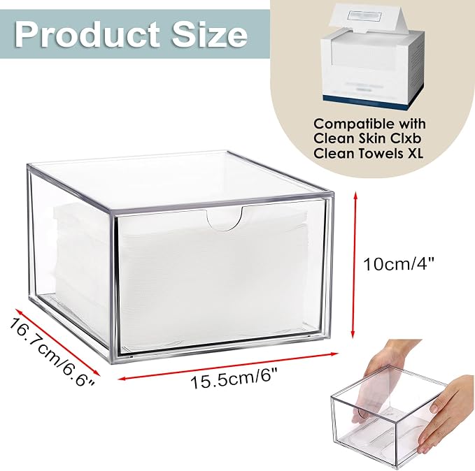 Sumnacon Disposable Face Towel Holder Clear Plastic Facial Towels Holder | Face Towels Case Organizer with Drawer Storage Compatible with Clean Skin Cluub Towel for Bathroom Vanity