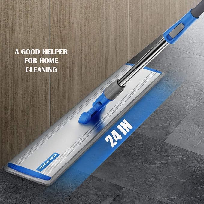 24 in Microfiber Wet & Dry Mops Heavy Duty Commercial Flat Floor Mop | Large Mops for Floor Cleaning Adjustable Handle with 4 Washable Mop Clothes