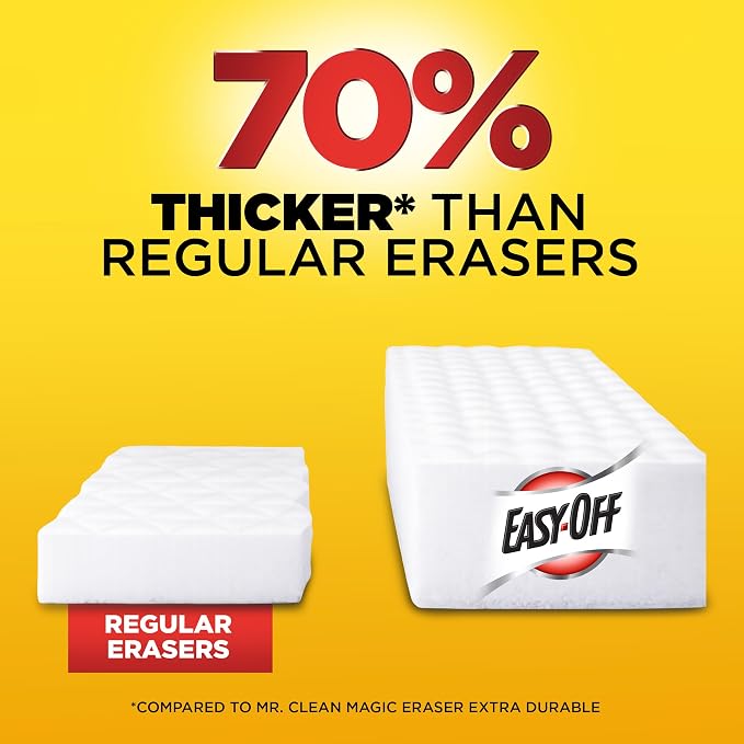 Easy‑Off Heavy Duty 2‑in‑1 Ultra Thick Eraser & Degreasing Formula, 5 Multi‑Use Cleaning Pads — Cuts Through Tough Grease & Grime in Seconds