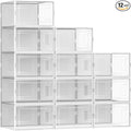 Secret Space 12 Pack Large Shoe Organizer Storage Boxes for Closet, Modular Space Saving Shoe Boxes Clear Plastic Stackable Sneaker Containers Display Case with Lids, White02