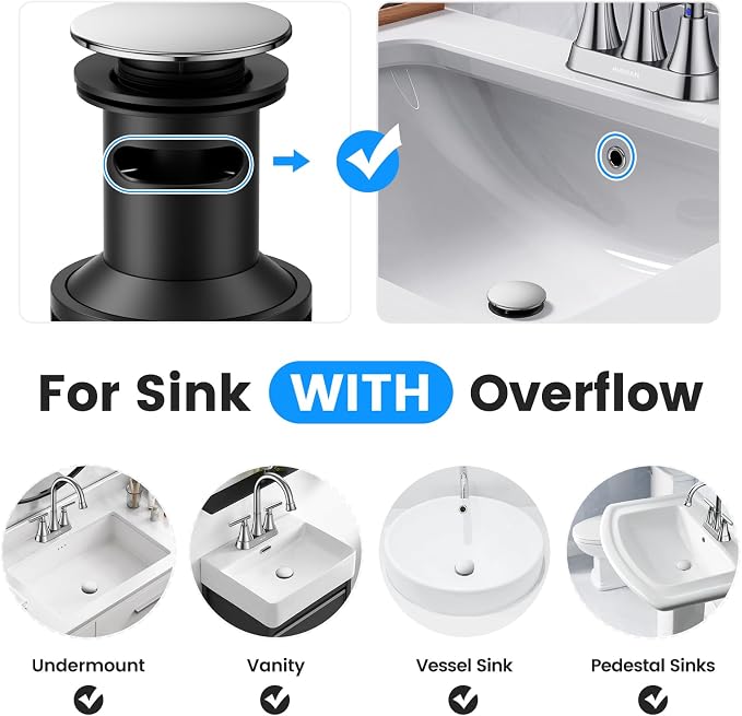 Bathroom Sink Drain with Overflow with Hair Catcher Anti-Clog Sink Strainer | Hurran Bathroom Sink Stopper for 1.65-1.9" Hole, Plastic Pop-up Drain for Bathroom Vanity Vessel Sink, Chrome, 2 Pack