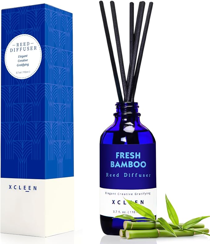 Xcleen Reed Diffuser, Fresh Bamboo Scented Diffuser with Sticks, Home Fragrance Aromatherapy Oil Diffuser for Bathroom Office Decor