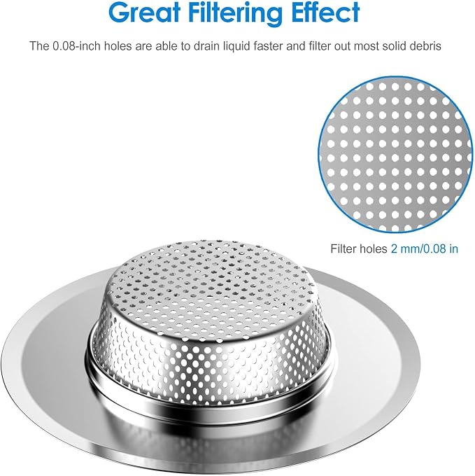 2-Pack Kitchen & Bathroom Sink Drain Strainers I 4.5 Inch Bathroom Drain Hair Catcher & Kitchen Sink Strainer with 2.75" Bowl Area I Kitchen Sink Stopper Drain Cover I Kitchen Sink Strainer Basket