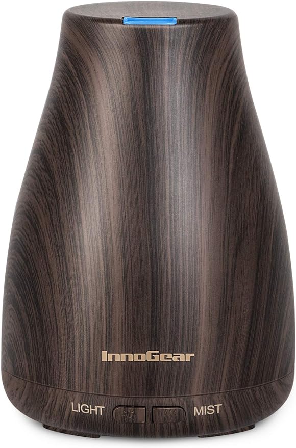 InnoGear Essential Oil Diffuser Ultrasonic Diffusers for Home Scent, Brown | Cool Mist Humidifier, Aromatherapy, Large Room, Run up to 8hrs, Waterless Auto Off, 7 Lights, Living Room, Quiet Operation