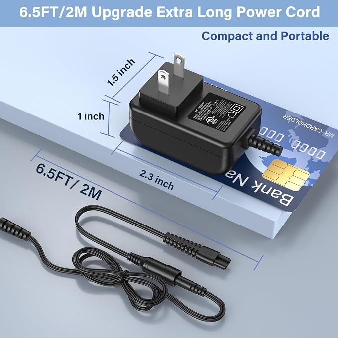 9V Scrubber Charger Fit for Homitt HM115C Electric Spin Scrubber | Power Cord AC Adapter Fit for Homitt Cordless Bathroom Scrubber HM204C HM115CD HM115CG HM115CW Cleaning Brush, 2 Prong