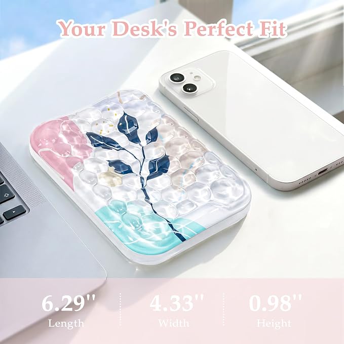 Ospelelf Desk Elbow Rest Pads, Gel Arm Rest Pad Support for Keyboard | Ergonomic Support for Computer Typing & Mouse, Office Home Use, Heat Resistant, Pink Plant