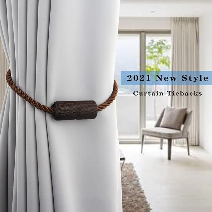 6 Pack Coffee Strong Magnetic Curtain Tiebacks Outdoor Elegant Decorative Tie Backs Modern Rope Tiebacks for Drapes Window Curtain Holdbacks for Draperies