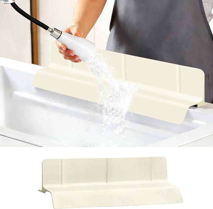 18Inch Sink Splash Guard – Extended Length & Tall Silicone Kitchen Sink Splash Guard with Overhang Drainage Design & Strong Suction Cups for Countertop (White, 18''x3.5'')