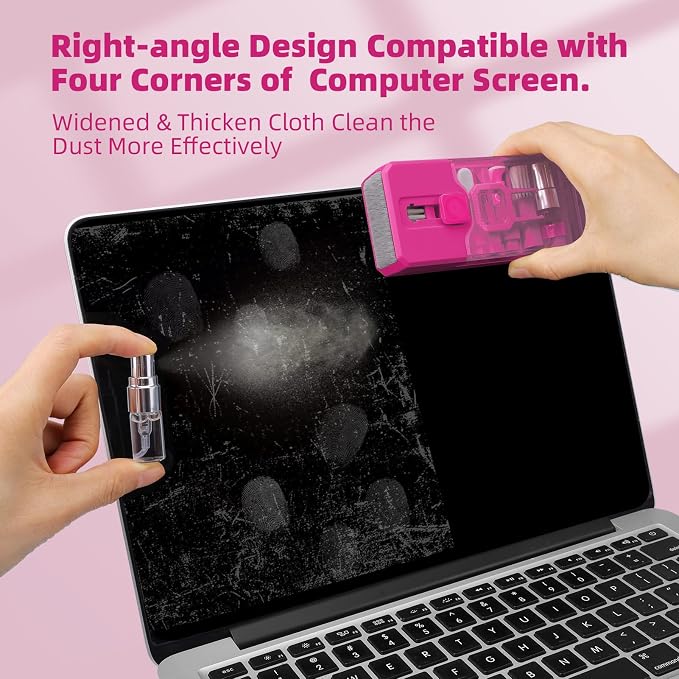 Keyboard Cleaner & Laptop Cleaning Kit, All-in-1 for Computer PC, HotPink | Electronics Deep Cleaning Reusable Brush Tool, Screen-Safe Spray, for iPhone iPad Macbook Airpod Camera, Gaming Accessories