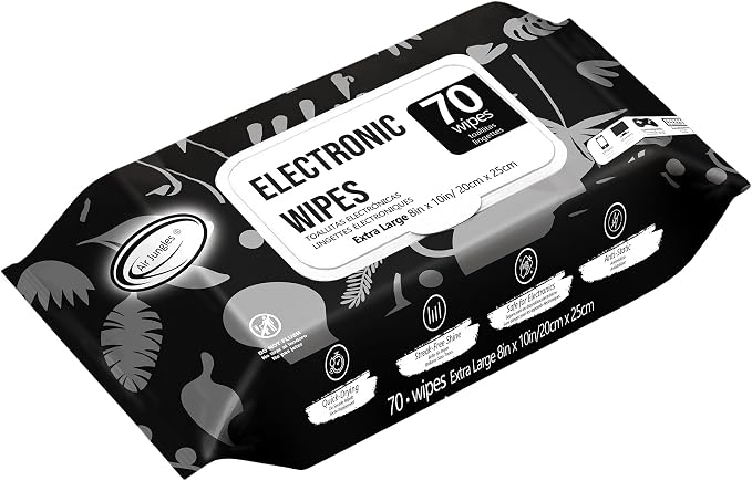 Air Jungles Electronic Wipes Screen Cleaner 70 Count, XL 8x10 Inch | No Cloth Needed, Cleaning LED Screen, TV, Computer, Tablet, Phone, Laptop, Monitor, Smart Watch, Headphone & Gaming Equipment