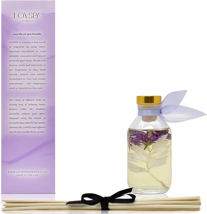 Reed Diffuser Set - Lavender Vanilla Scented Diffuser with Sticks | Home Fragrance Reed Diffuser for Bedroom, Bathroom Shelf Décor, with Real Botanicals in the Bottle - Made in the USA